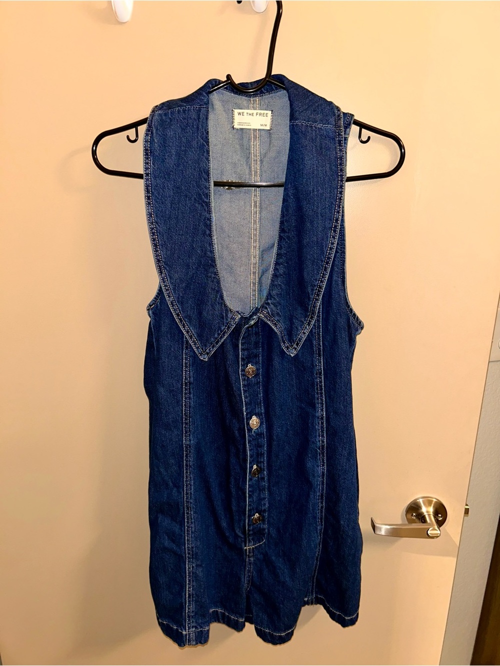 We The Free Dark Blue Denim Romper with Button Front & Side Pockets